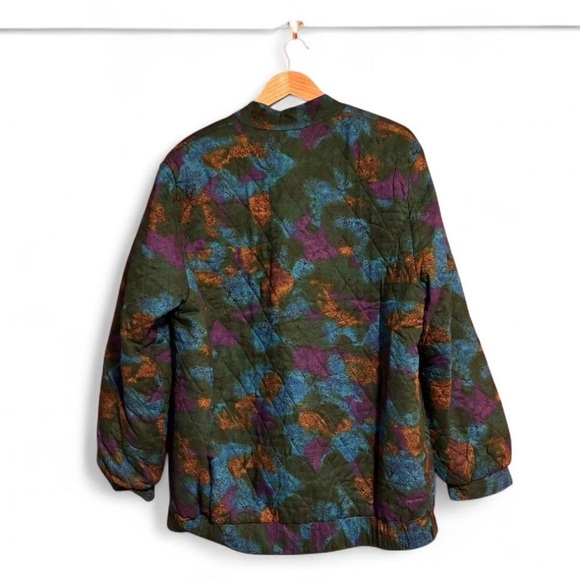 Vintage Quilted Jacket Womens 2XL Peacock Coloring Purple Green Button Pockets - Picture 3 of 4